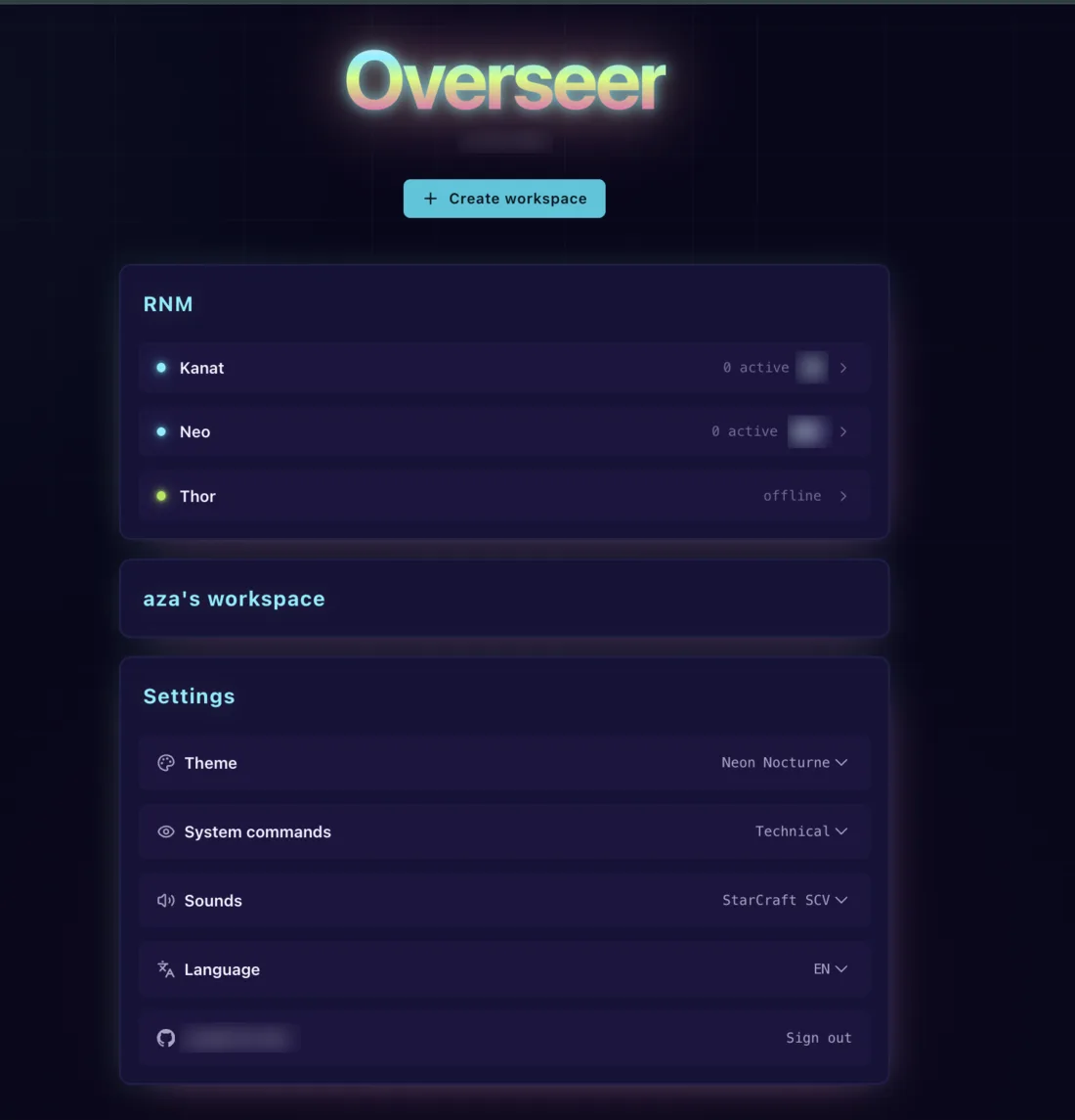 Overseer-Flottenansicht mit der Liste der verbundenen Daemons
